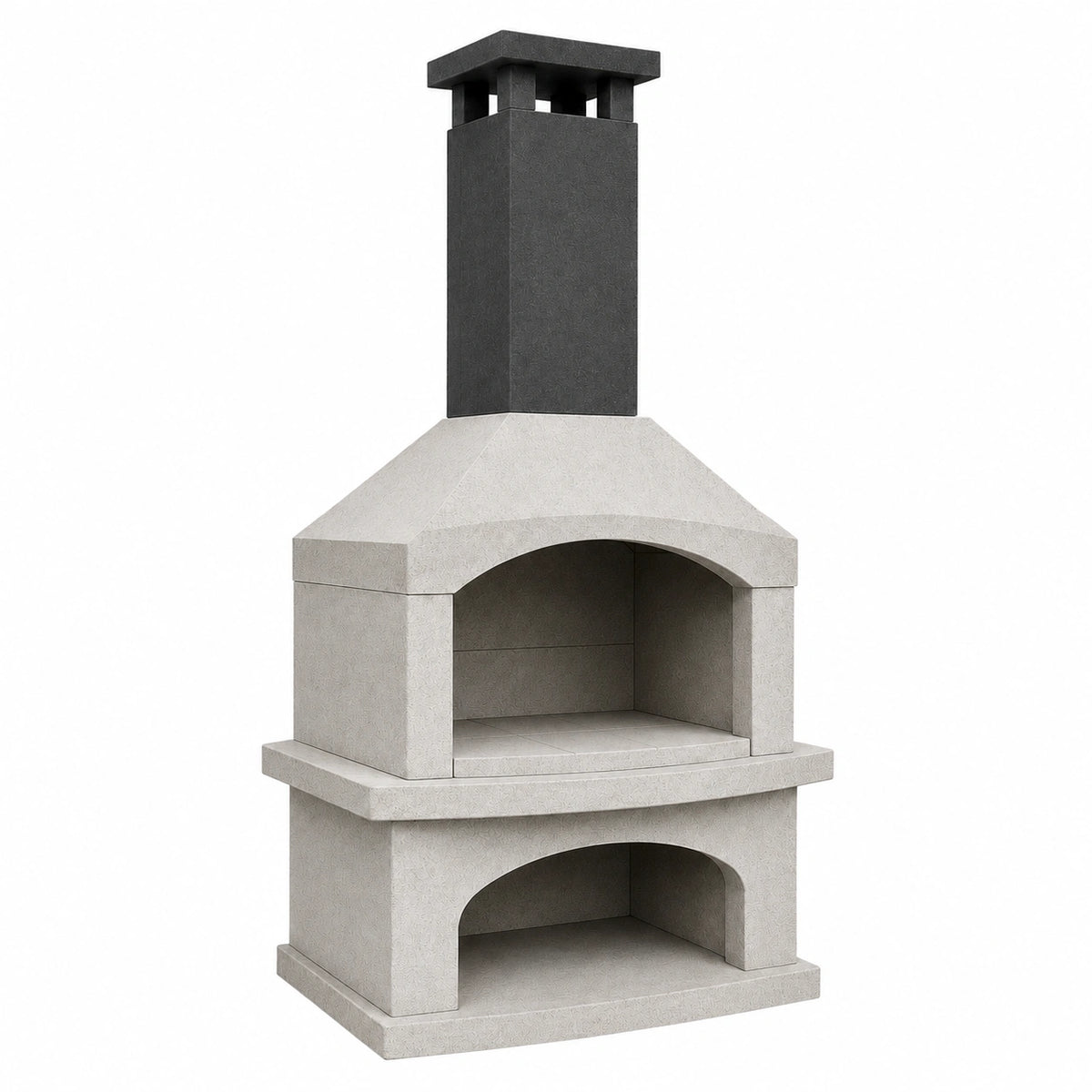 Barbacoa de Cemento para Exterior Gris con Chimenea Negra