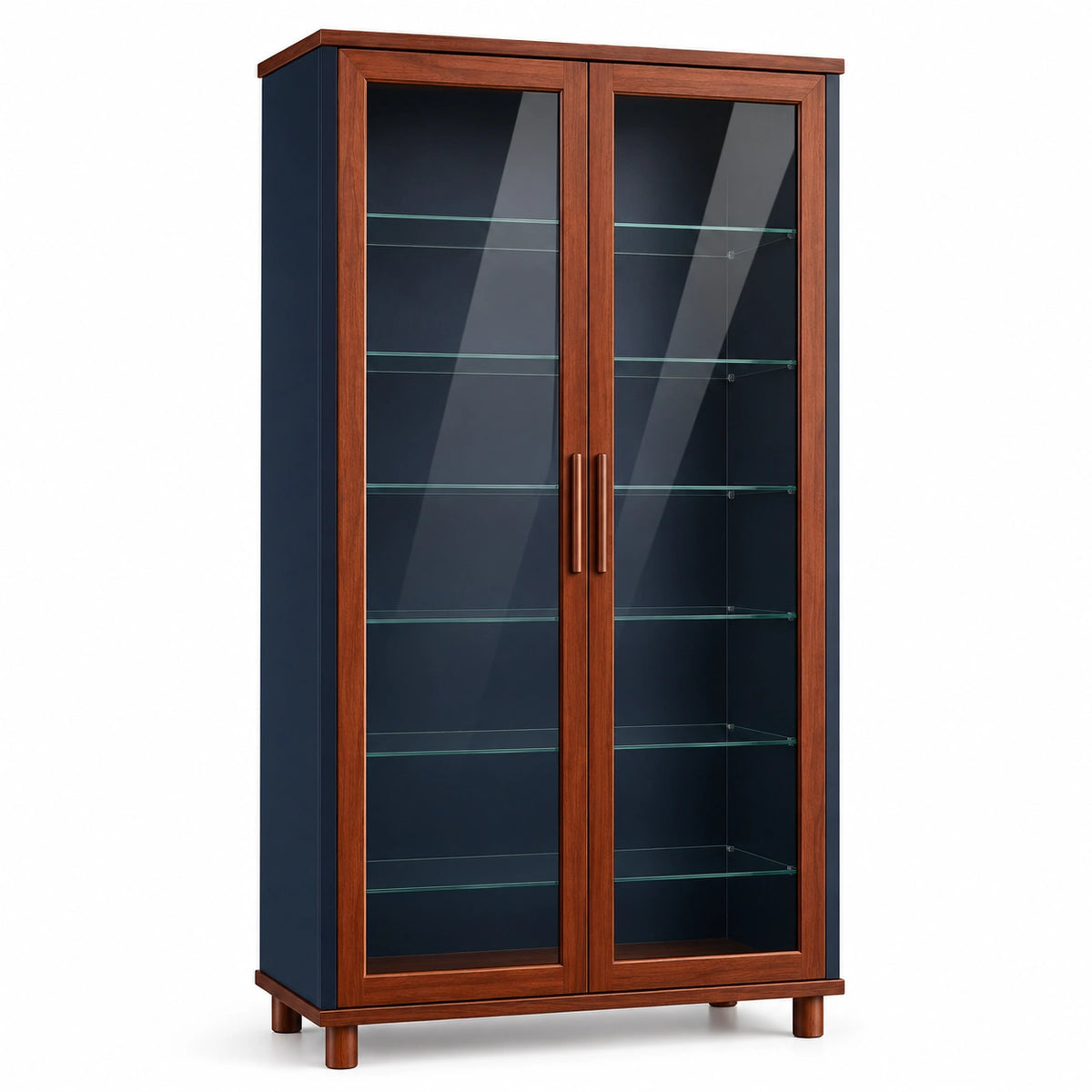 Vitrina de Madera y Vidrio Templado Marrón/Azul 180cm x 80cm x 40cm