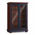 Vitrina de madera con puertas de vidrio templado, 5 estantes, Marrón/Azul