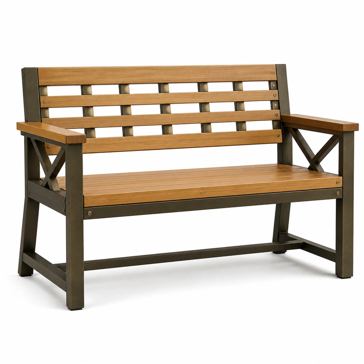 Banco de madera y metal para exterior color Marrón 120x45x85 cm