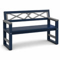 Banco de metal azul y gris con respaldo decorativo 120x60x80 cm