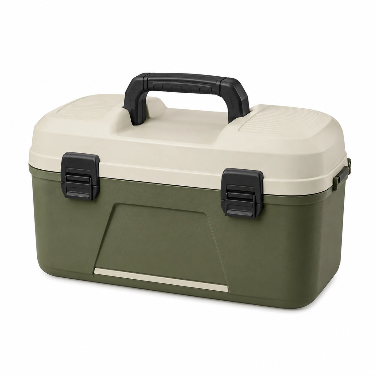 Caja de herramientas de plástico verde y crema con cierre seguro 40x20x20 cm