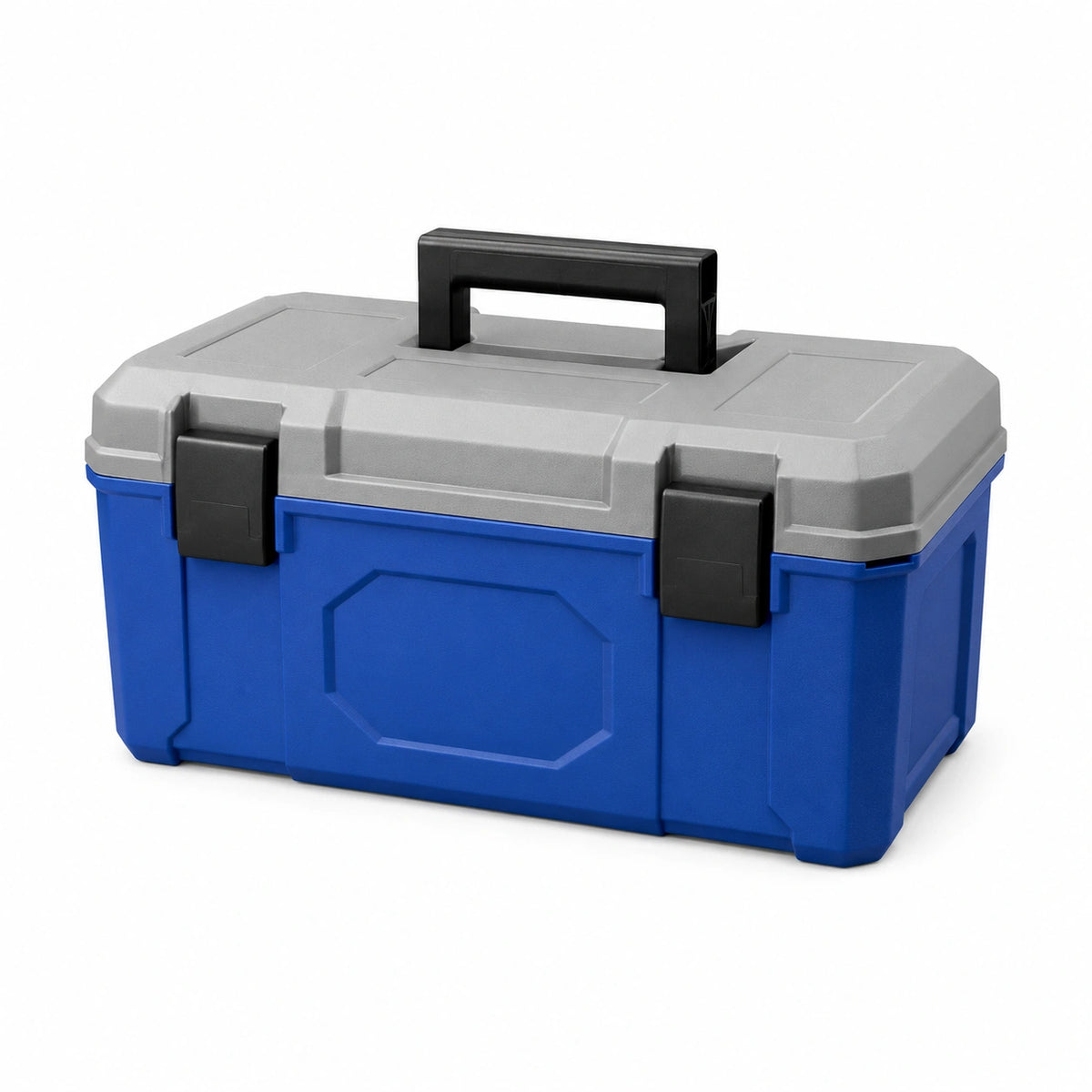 Caja de herramientas de plástico azul y gris
