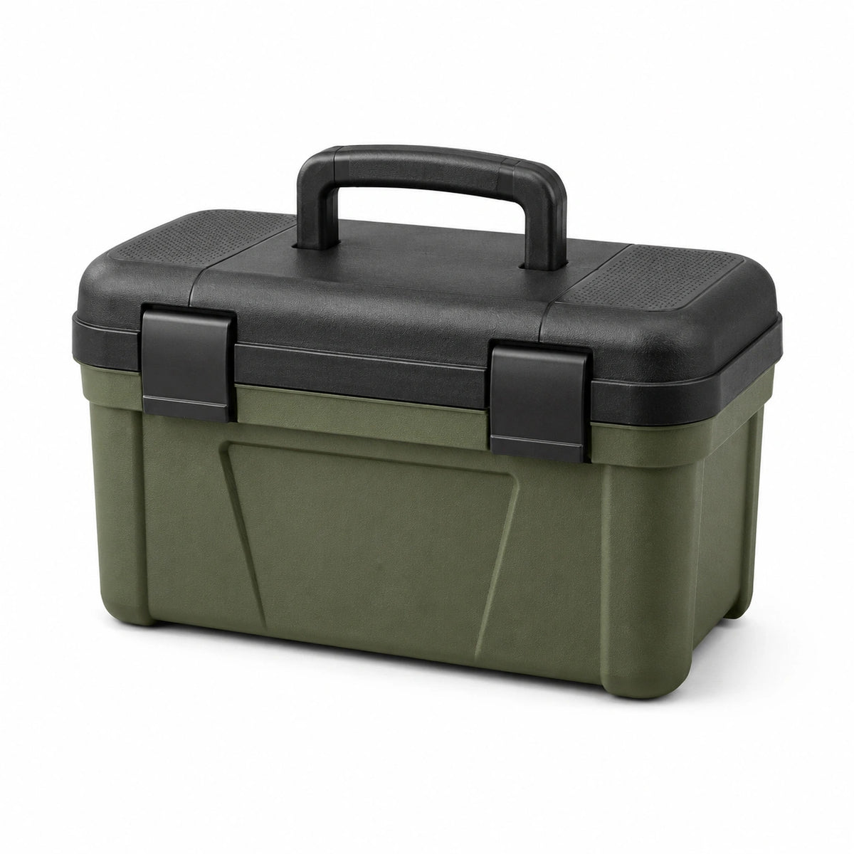 Caja de herramientas de plástico verde y negro