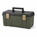 Caja de herramientas de plástico verde y negro