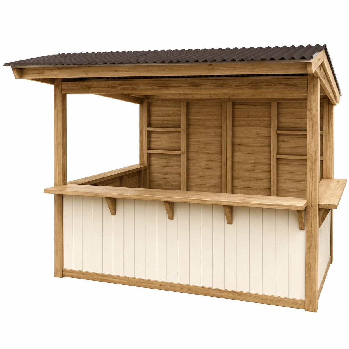 Puesto de Madera de Roble para Exterior con Techo Metálico Acanalado