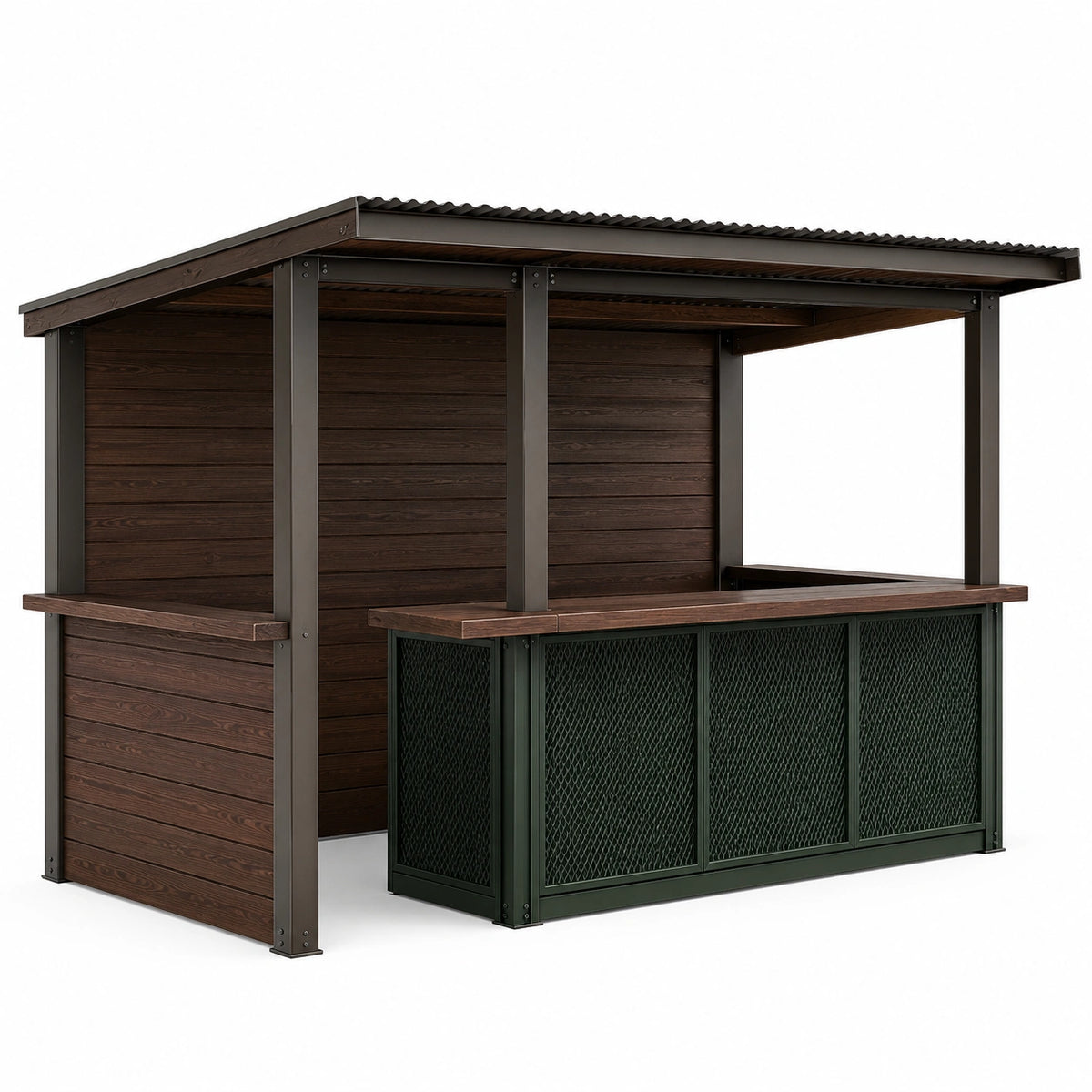 Caseta de Madera y Acero para Exteriores con Barra de Rejilla
