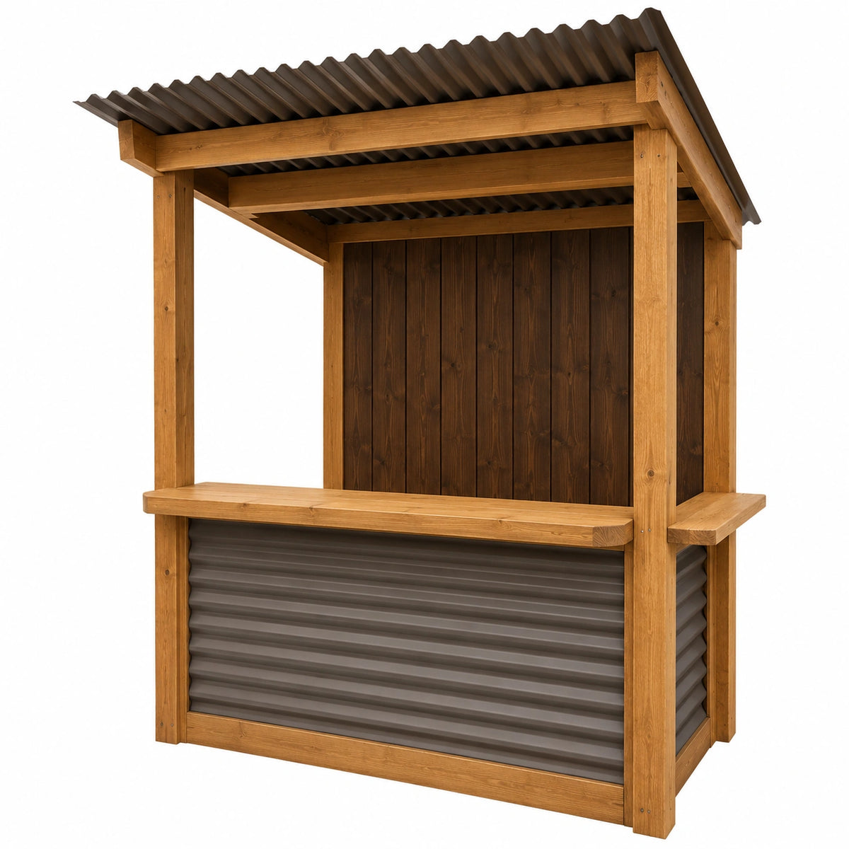 Puesto de madera y metal corrugado exterior 200x150x250 cm