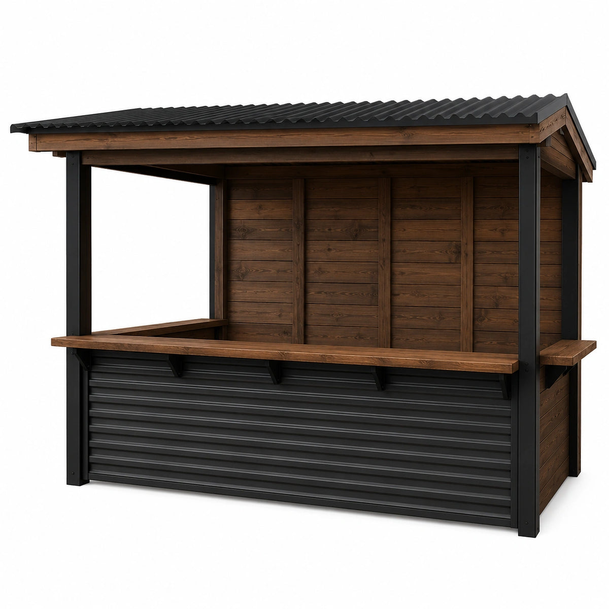Puesto de Madera de Pino y Acero Galvanizado para Exterior Marrón/Negro
