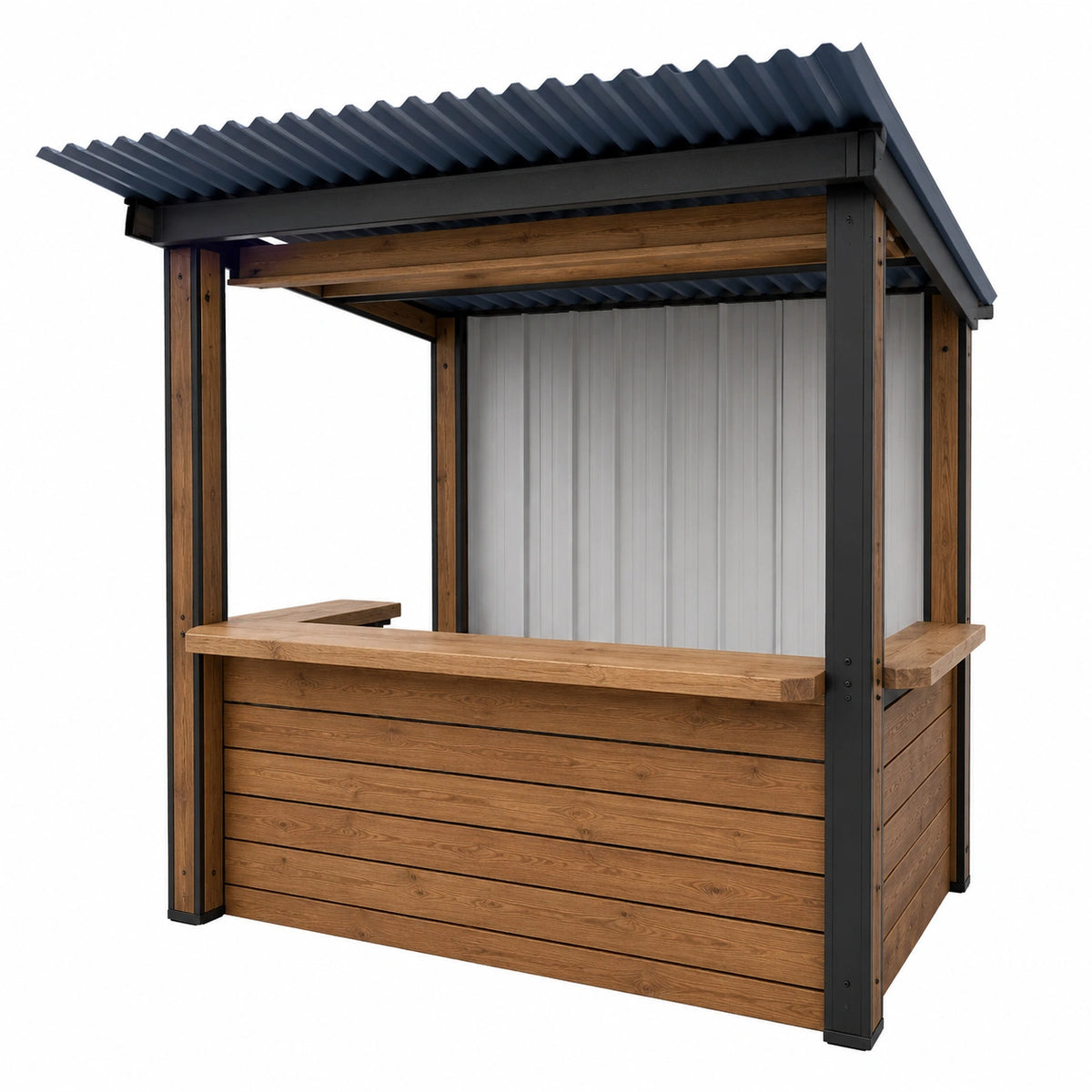 Caseta de madera y acero con techo de chapa ondulada
