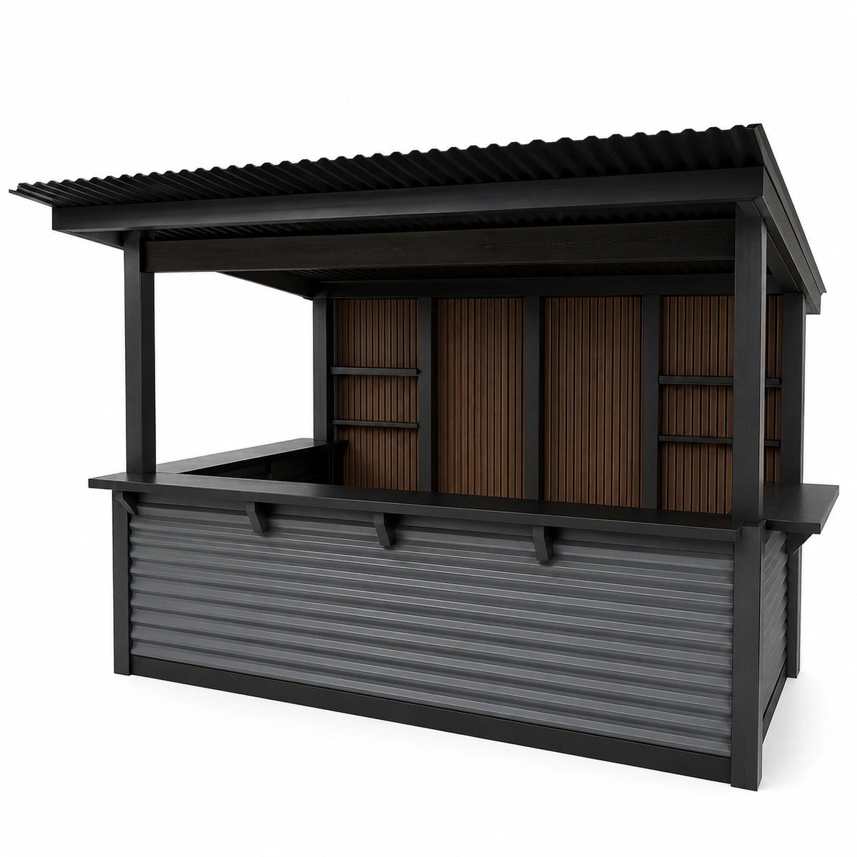 Quiosco de acero y madera para exterior