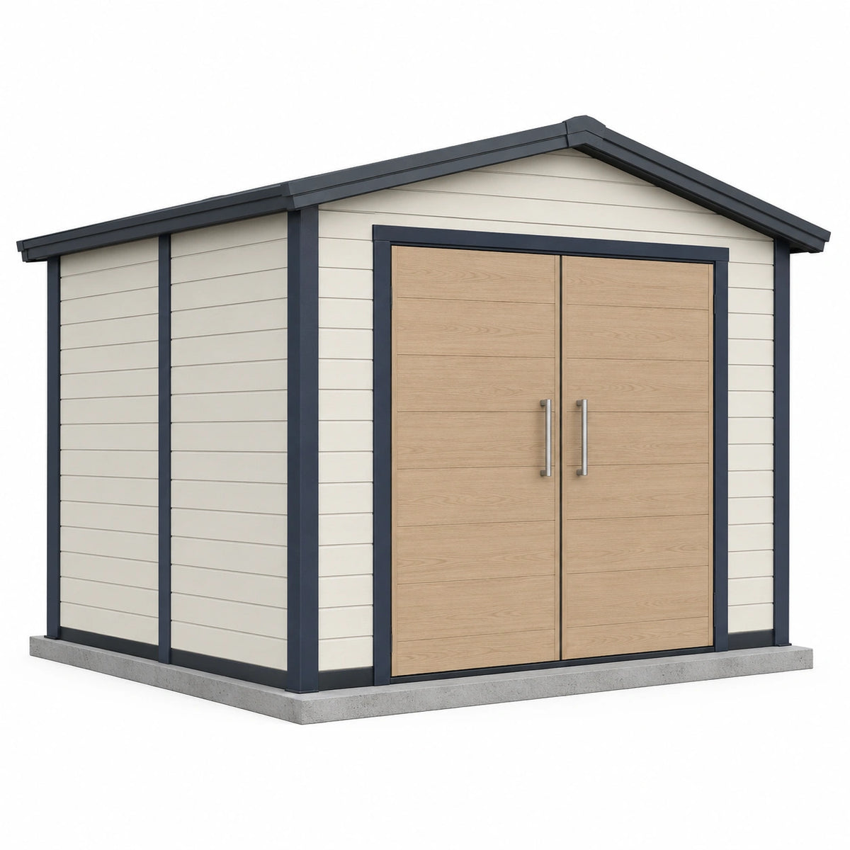 Cobertizo de jardín de resina con puertas dobles 213x127x185 cm Crema y Madera