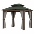 Pérgola de Aluminio con Techo de Acero y Cortinas de Poliéster