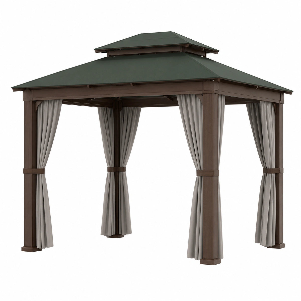 Pérgola de Aluminio con Techo de Acero y Cortinas de Poliéster