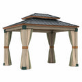 Pérgola de Aluminio con Techo de Acero y Cortinas de Poliéster Beige/Verde 300x400 cm
