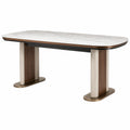 Mesa de Comedor de Mármol con Base de Metal y Madera