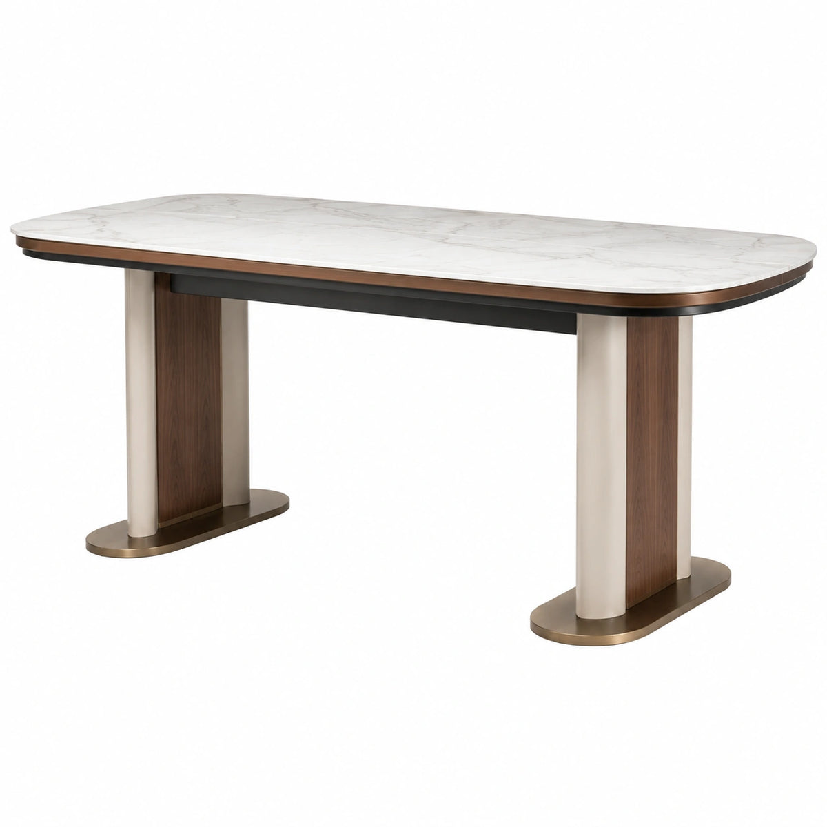Mesa de Comedor de Mármol con Base de Metal y Madera
