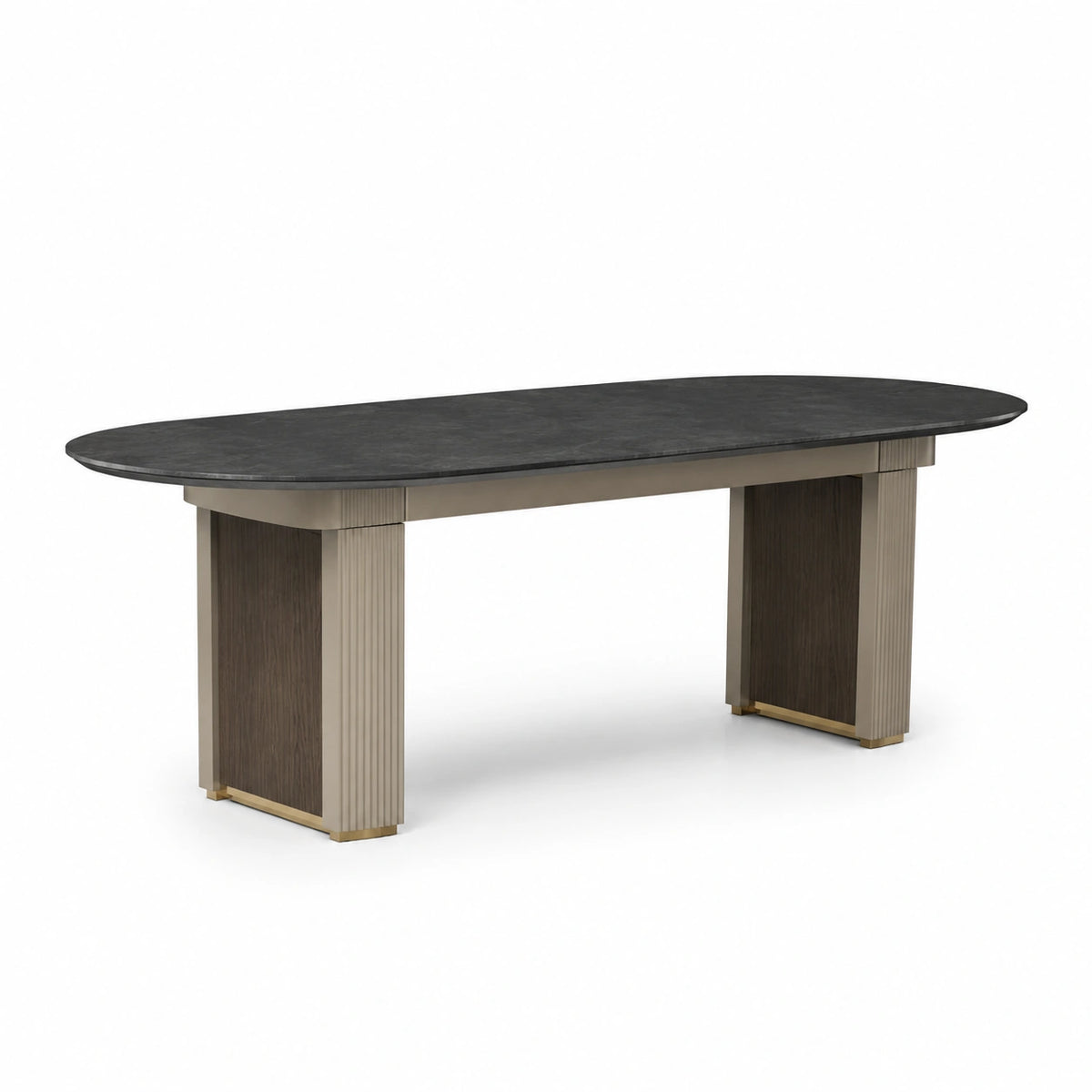 Mesa de comedor de mármol negro y madera ovalada 200x90x75 cm
