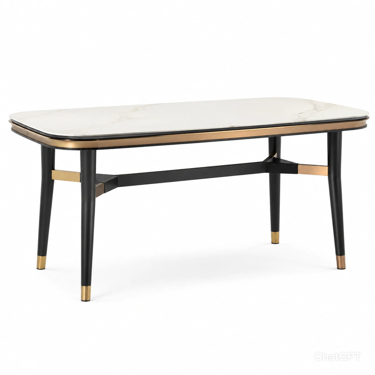 Mesa de comedor de cerámica y metal Negro/Dorado