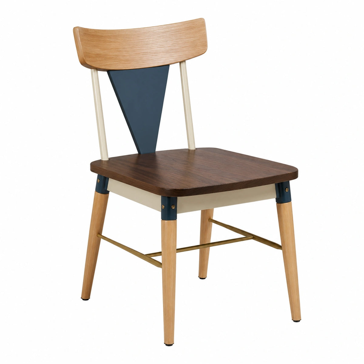 Silla de madera y metal color Marrón, Azul y Beige