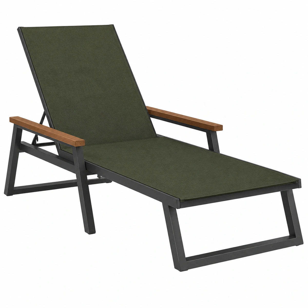 Tumbona de aluminio y madera con textileno verde 200 cm