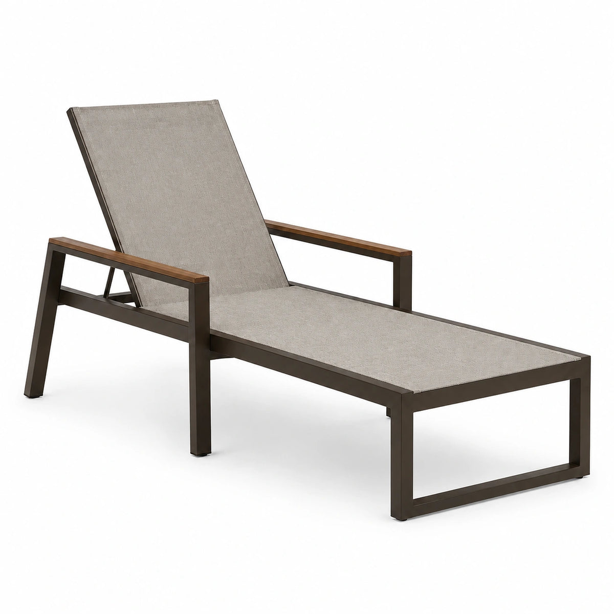 Tumbona de Aluminio con Reposabrazos de Madera 200x65x35cm