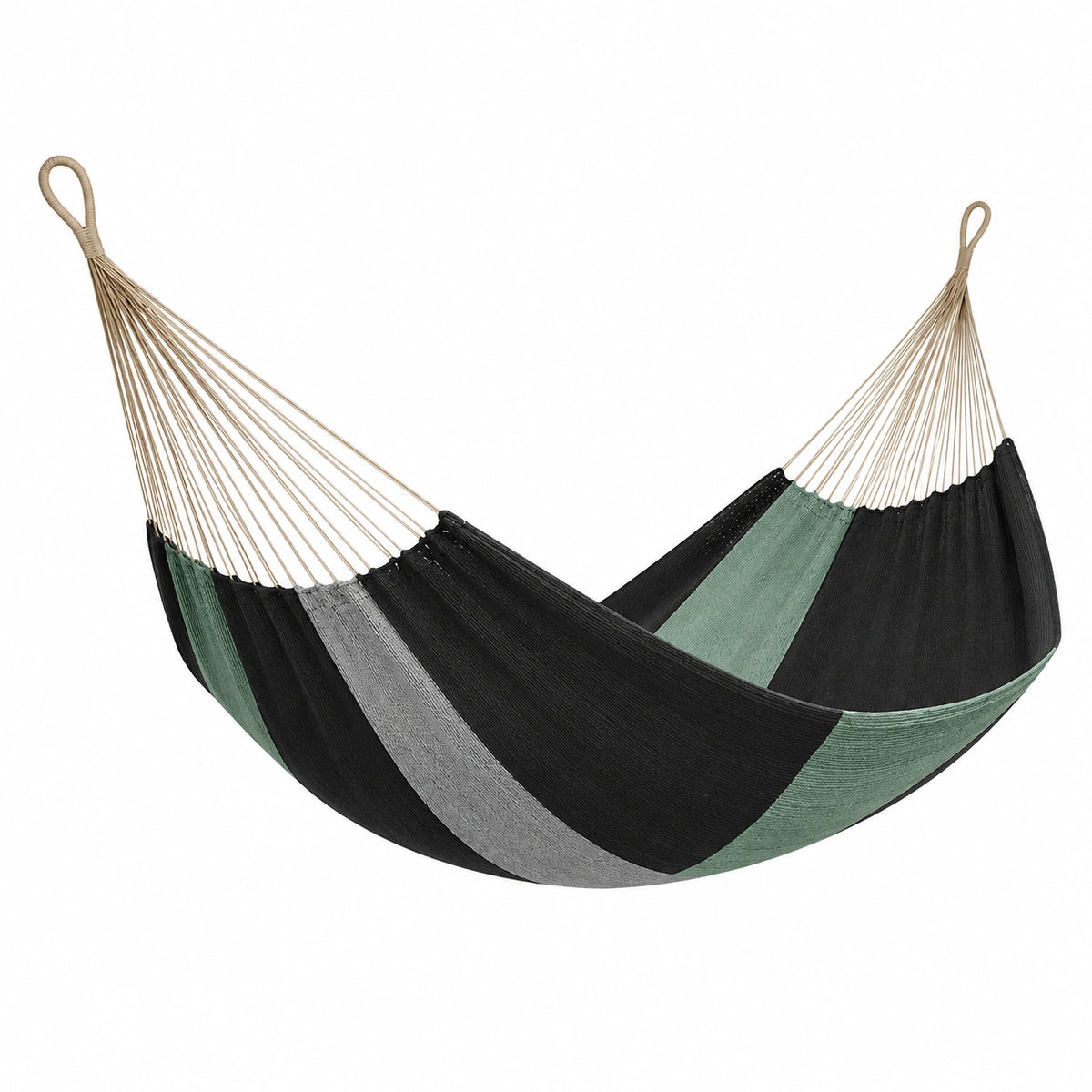 Hamaca de Algodón Negro, Verde y Gris para Exteriores