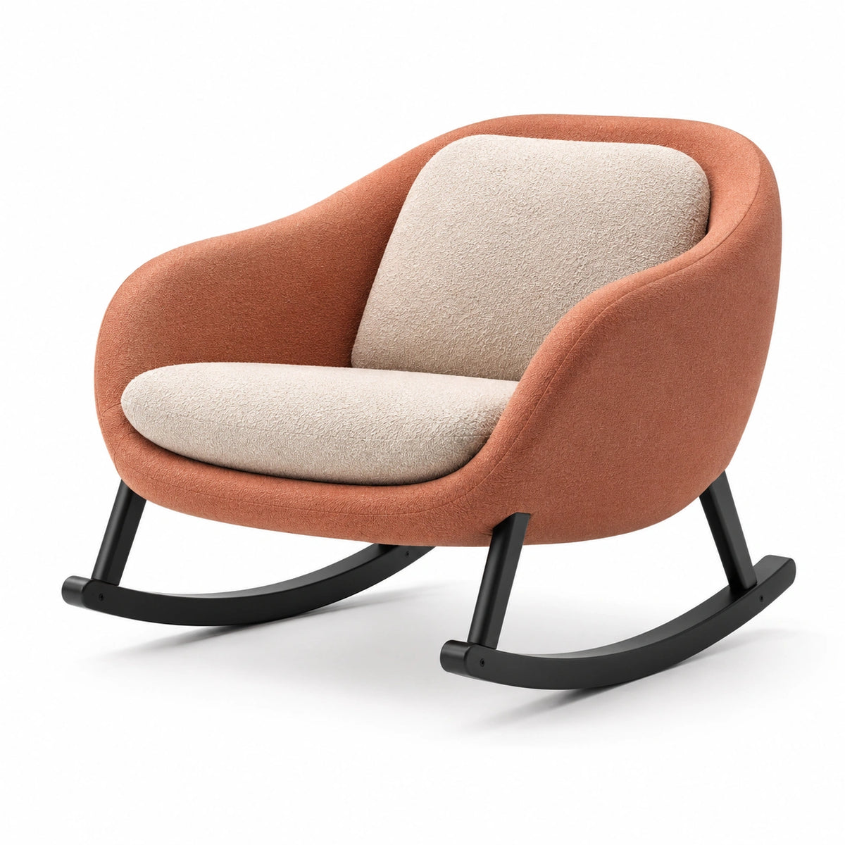 Silla mecedora de poliéster marrón y beige con estructura metálica