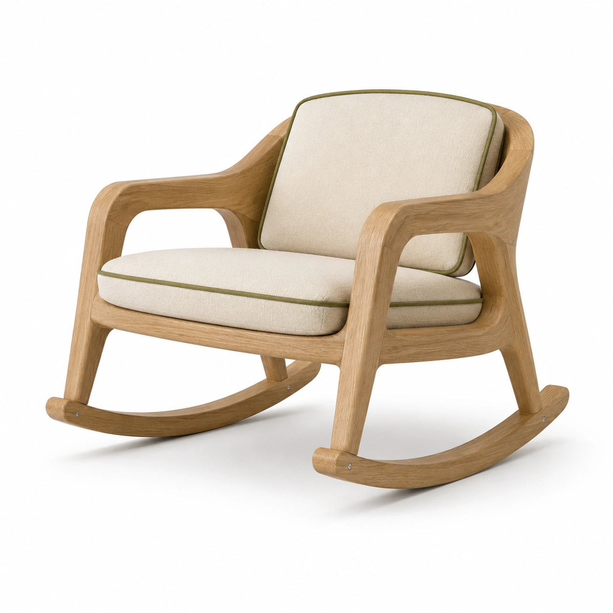 Silla mecedora de madera con cojín de poliéster beige