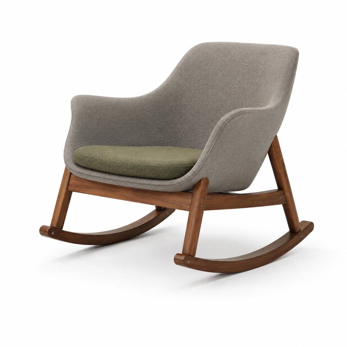 Mecedora de tela gris y madera de nogal 75x82x90 cm