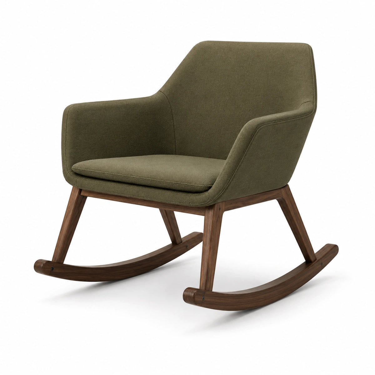 Sillón mecedora de madera con tela verde