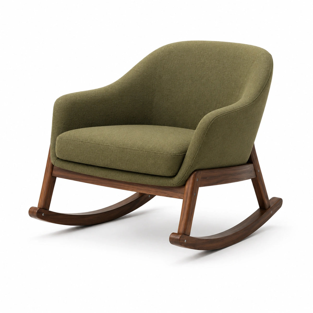 Sillón mecedora de madera y tela verde