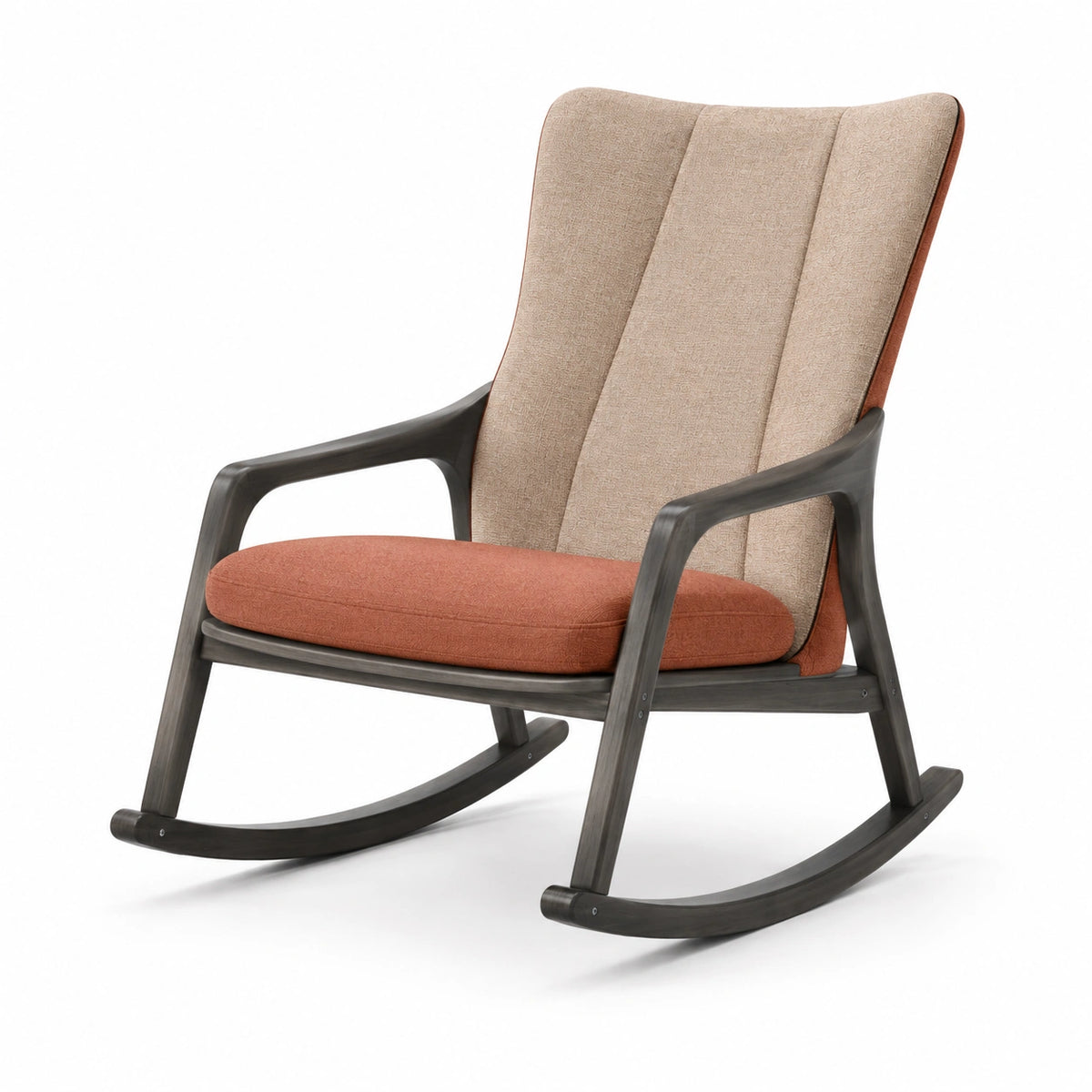 Silla mecedora de madera y tela poliéster beige/naranja