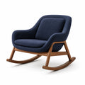 Silla mecedora tapizada en azul con estructura de nogal