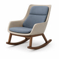 Sillón Mecedora de Madera y Tela Azul y Beige