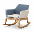 Silla Mecedora de Madera y Tela Azul y Beige
