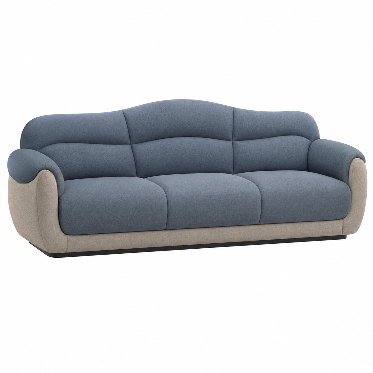 Sofá de Tela de Poliéster Azul y Beige 3 Plazas