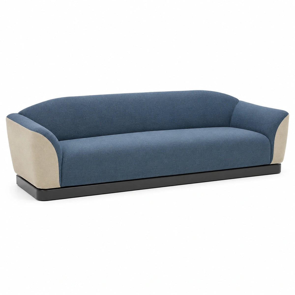 Sofá de Tela de Poliéster Azul y Beige con Base de Madera