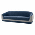 Sofá de tela azul y gris con diseño curvo 220cm
