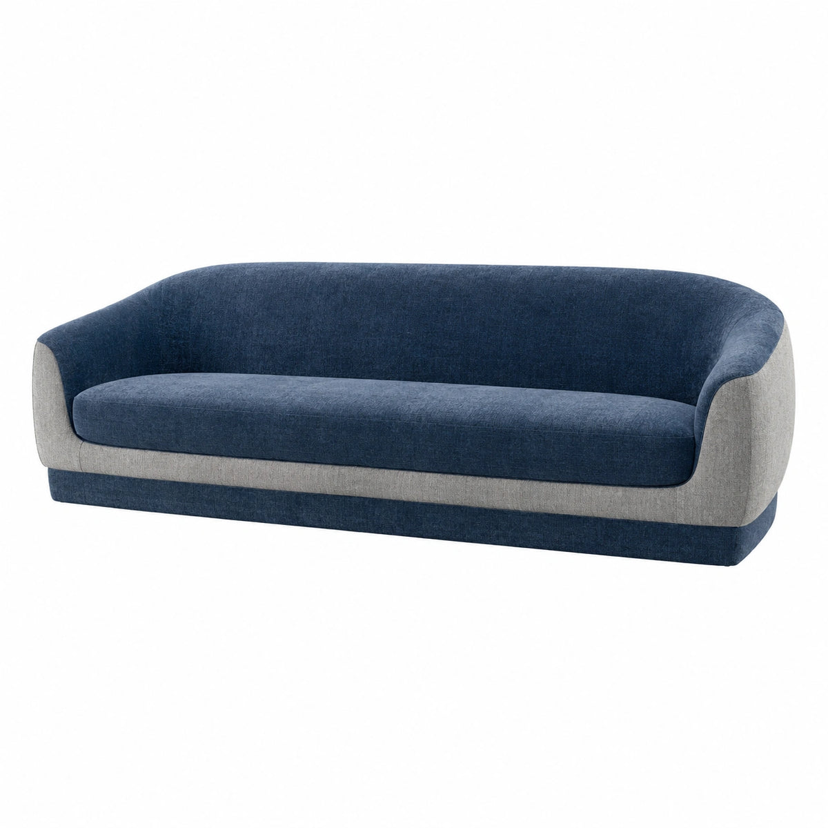 Sofá de tela azul y gris con diseño curvo 220cm