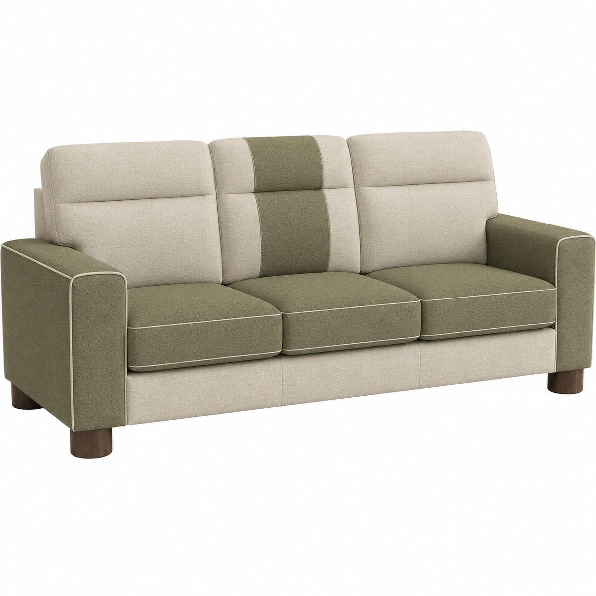 Sofá de Tres Plazas de Polyester Beige/Verde 220 cm