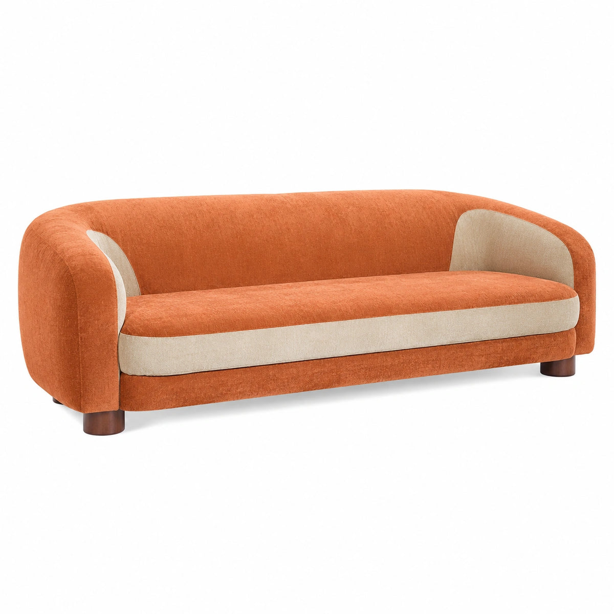 Sofá de tres plazas de tela en dos tonos Naranja y Beige